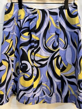 Vintage Y2K Abstract Print Blue & Yellow Swing Skirt Size 8P